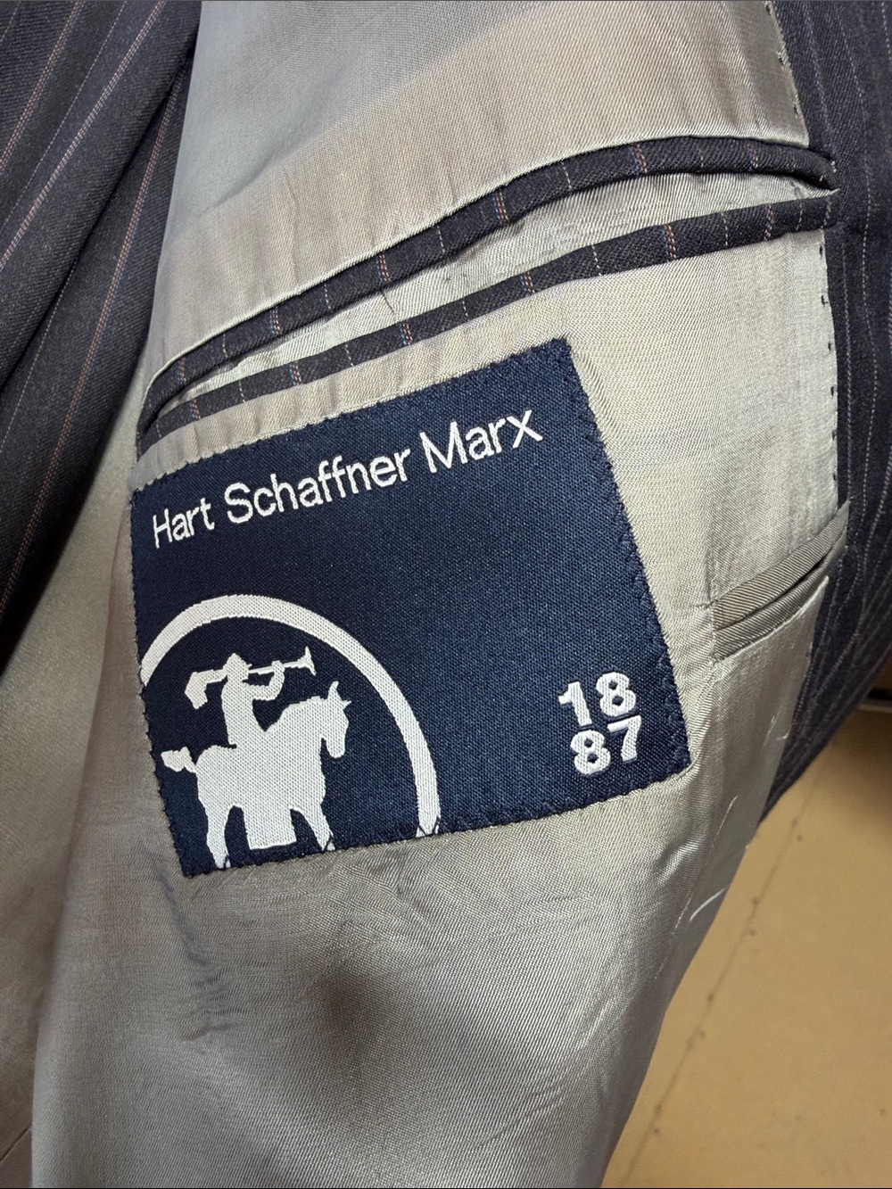 Hart Schaffner Marx Black& stripped Gray/purple suit(size 46x46x37) - Picture 2 of 14